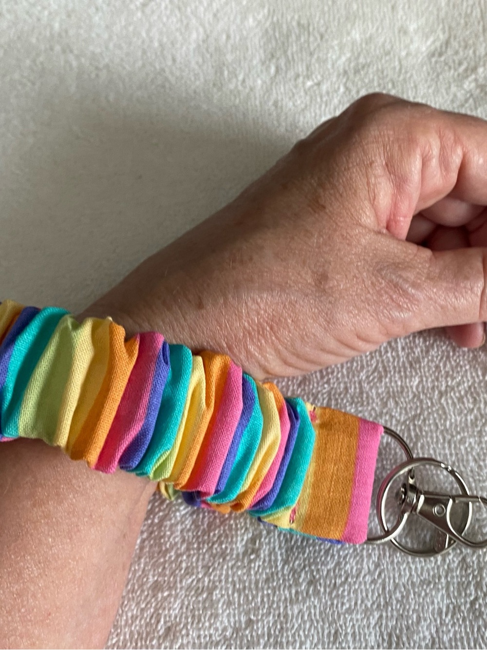 Colorful Rainbow Scrunchie Keychain Wristlet